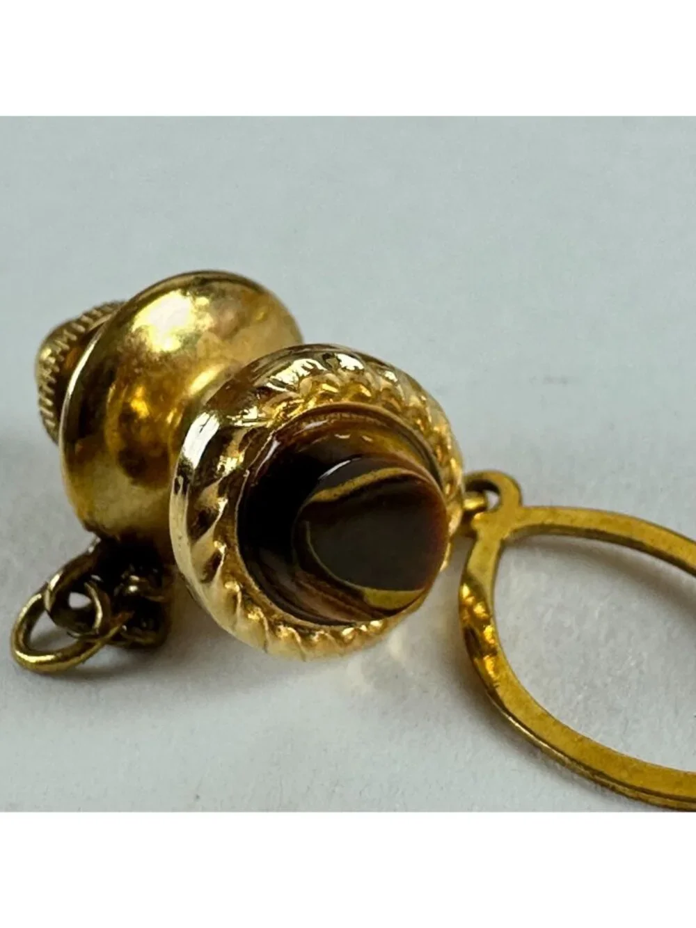 Vintage Gold Tone Cufflinks & Tie Tack Set With Tigers Eye Gemstone